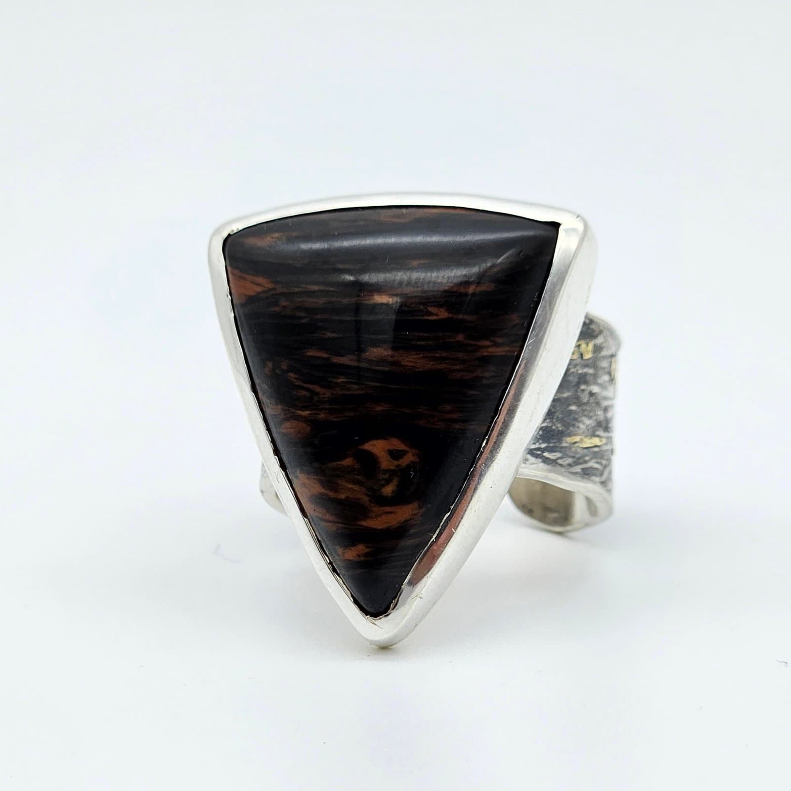 Anillo Kum Boo con obsidiana caoba
